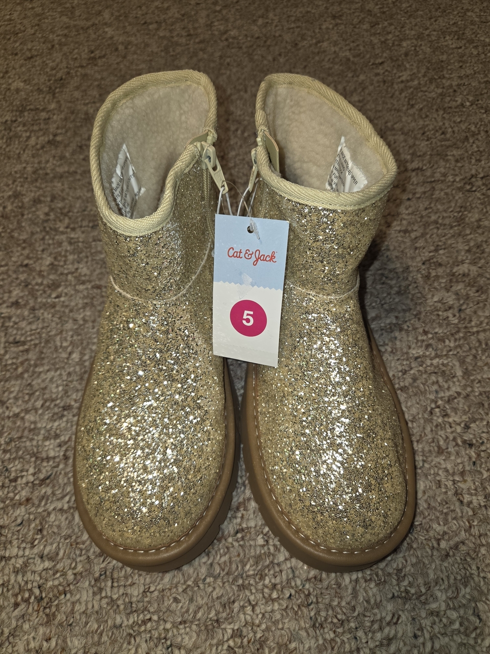 Cat & Jack Girls' Gold Glitter Cozy  Boots